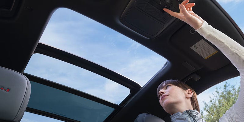 Panoramic sunroof inside the 2026 GMC Acadia with spacious premium cabin